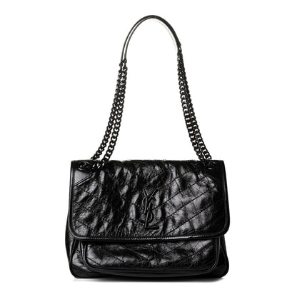 Saint Laurent Crinkled Calfskin Matelasse Monogram Medium Niki Chain Satchel Black 1 of 5