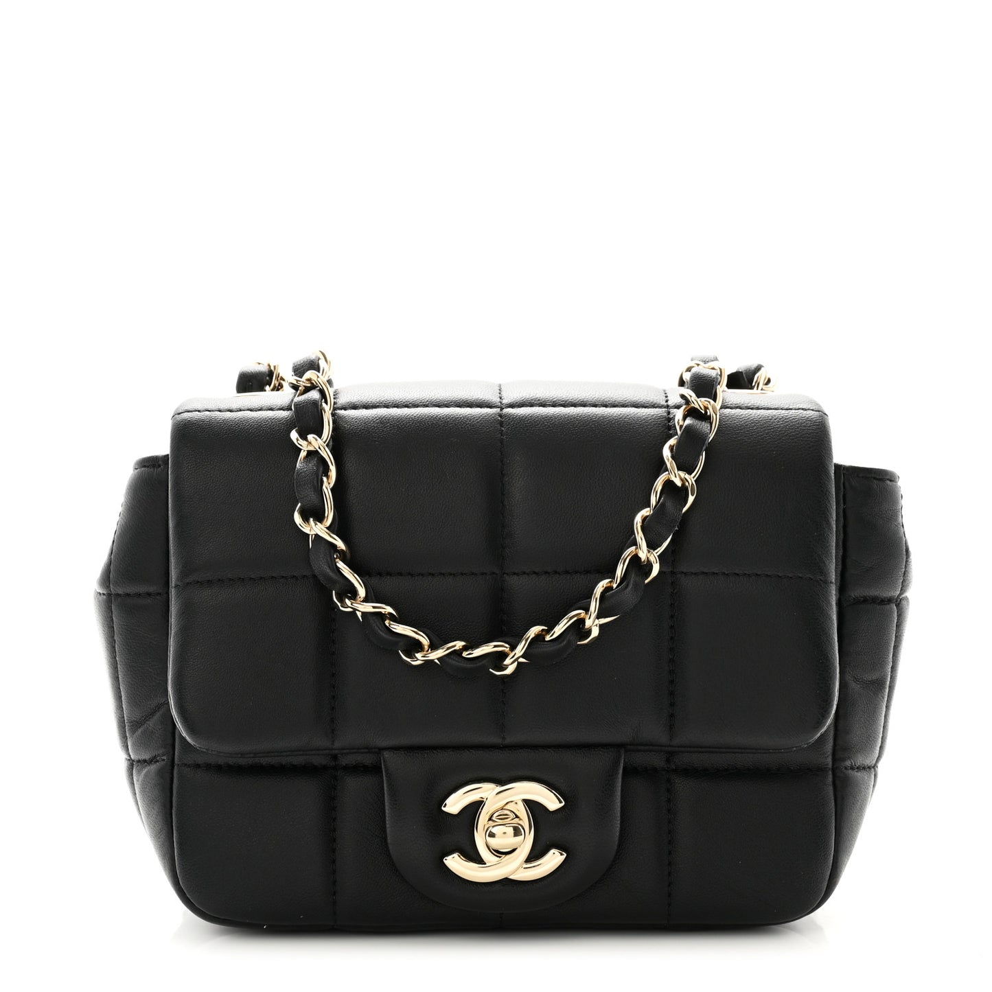 Lambskin Resin Crystal Square Quilted Mini Monacoco Flap Black