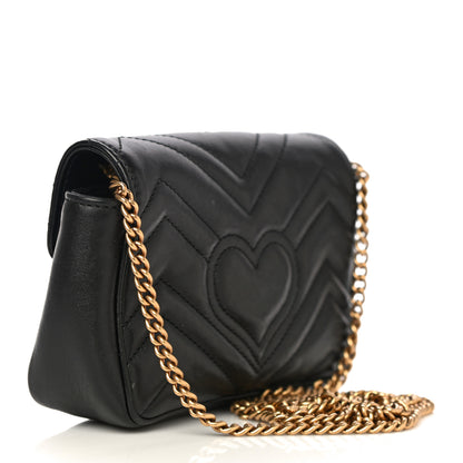Gucci Calfskin Matelasse Super Mini GG Marmont Shoulder Bag Black 2 of 21
