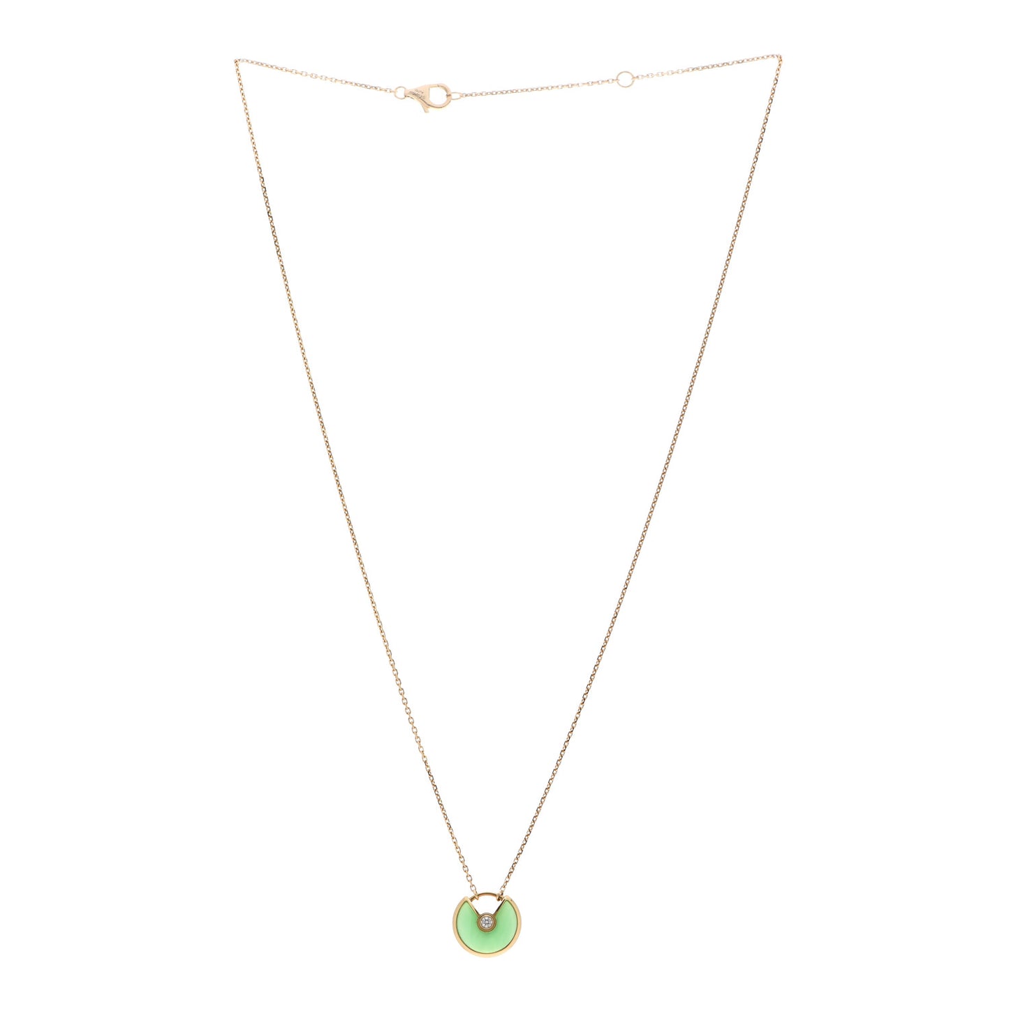 18K Yellow Gold Diamond Chrysoprase XS Amulette de Cartier Pendant Necklace