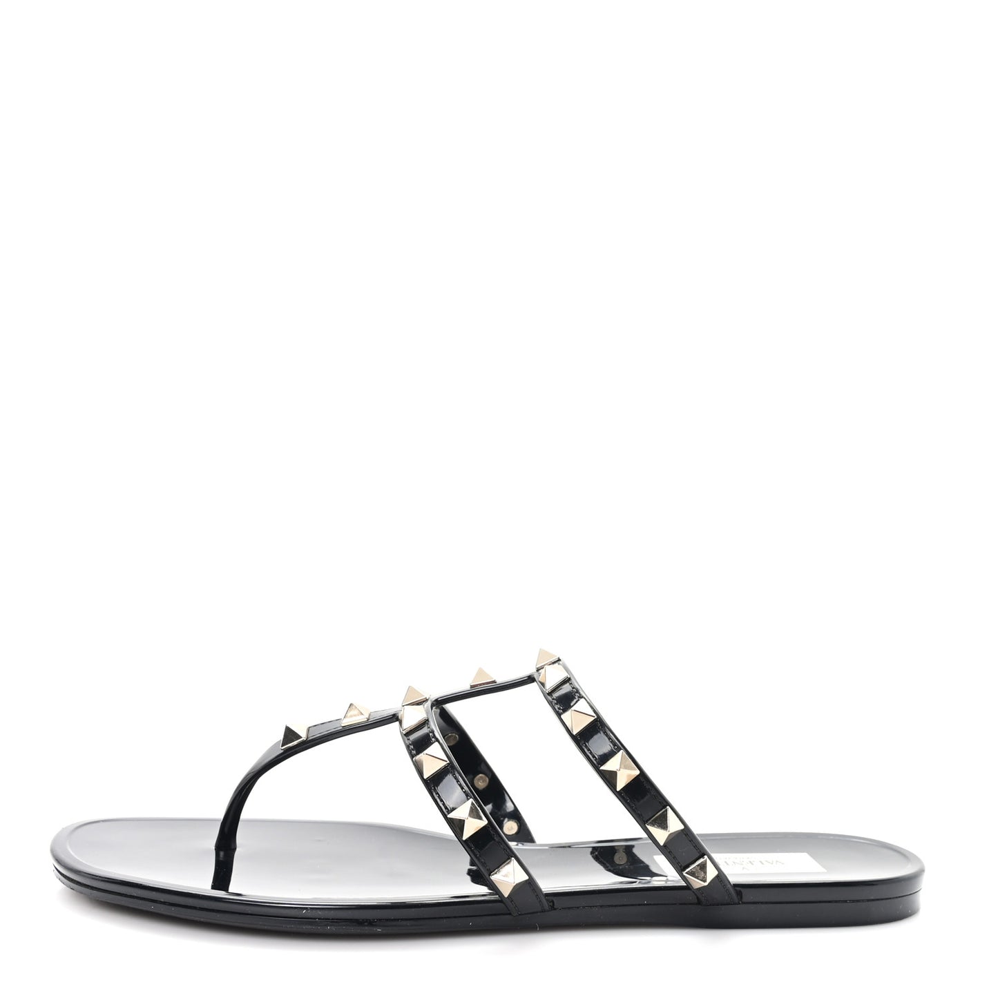 PVC Jelly Rockstud Caged Flat Thong Sandals 38 Black