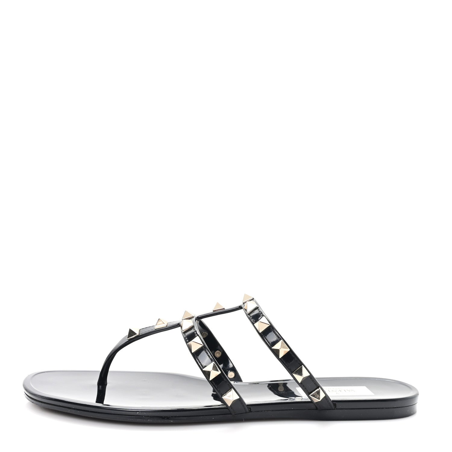 Valentino Garavani PVC Jelly Rockstud Caged Flat Thong Sandals 38 Black 1 of 9