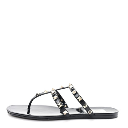 Valentino Garavani PVC Jelly Rockstud Caged Flat Thong Sandals 38 Black 1 of 9