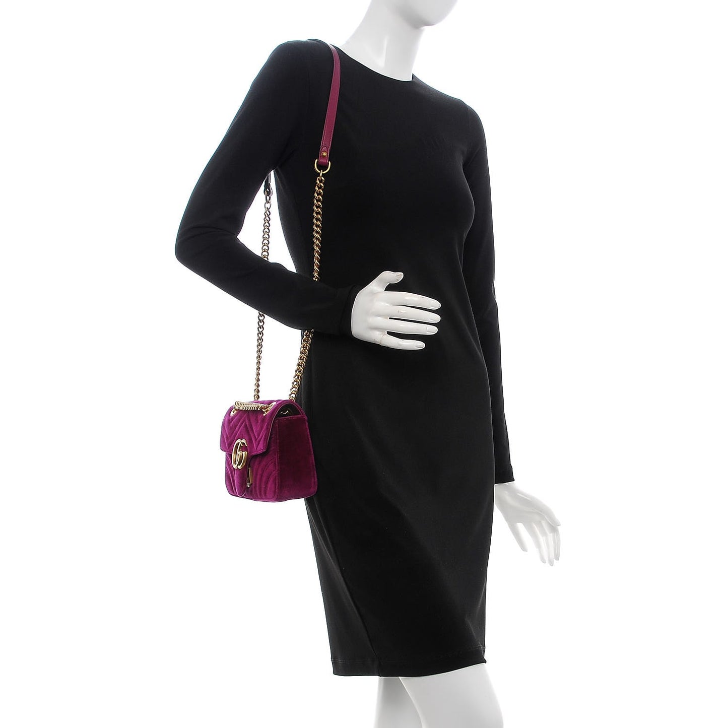 Velvet Matelasse Mini GG Marmont Shoulder Bag Fuchsia Violet Cyclamen