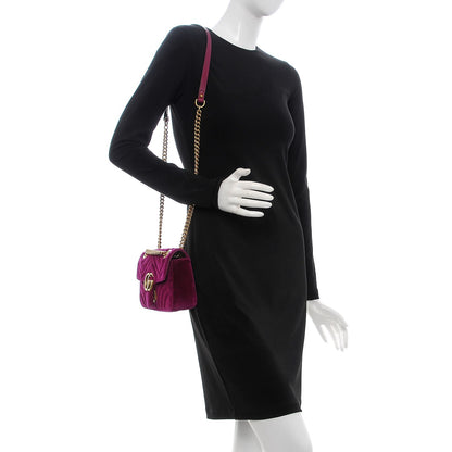 Gucci Velvet Matelasse Mini GG Marmont Shoulder Bag Fuchsia Violet Cyclamen 2 of 7