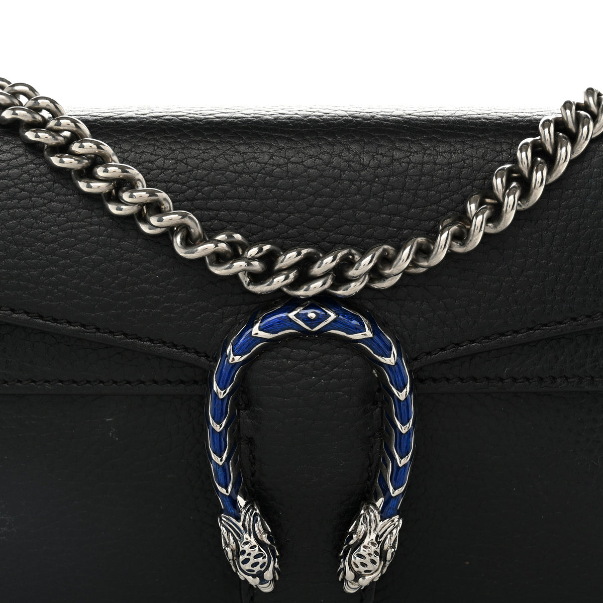 Gucci Dollar Calfskin Enamel Small Dionysus Shoulder Bag Black Electric Blue 8 of 14