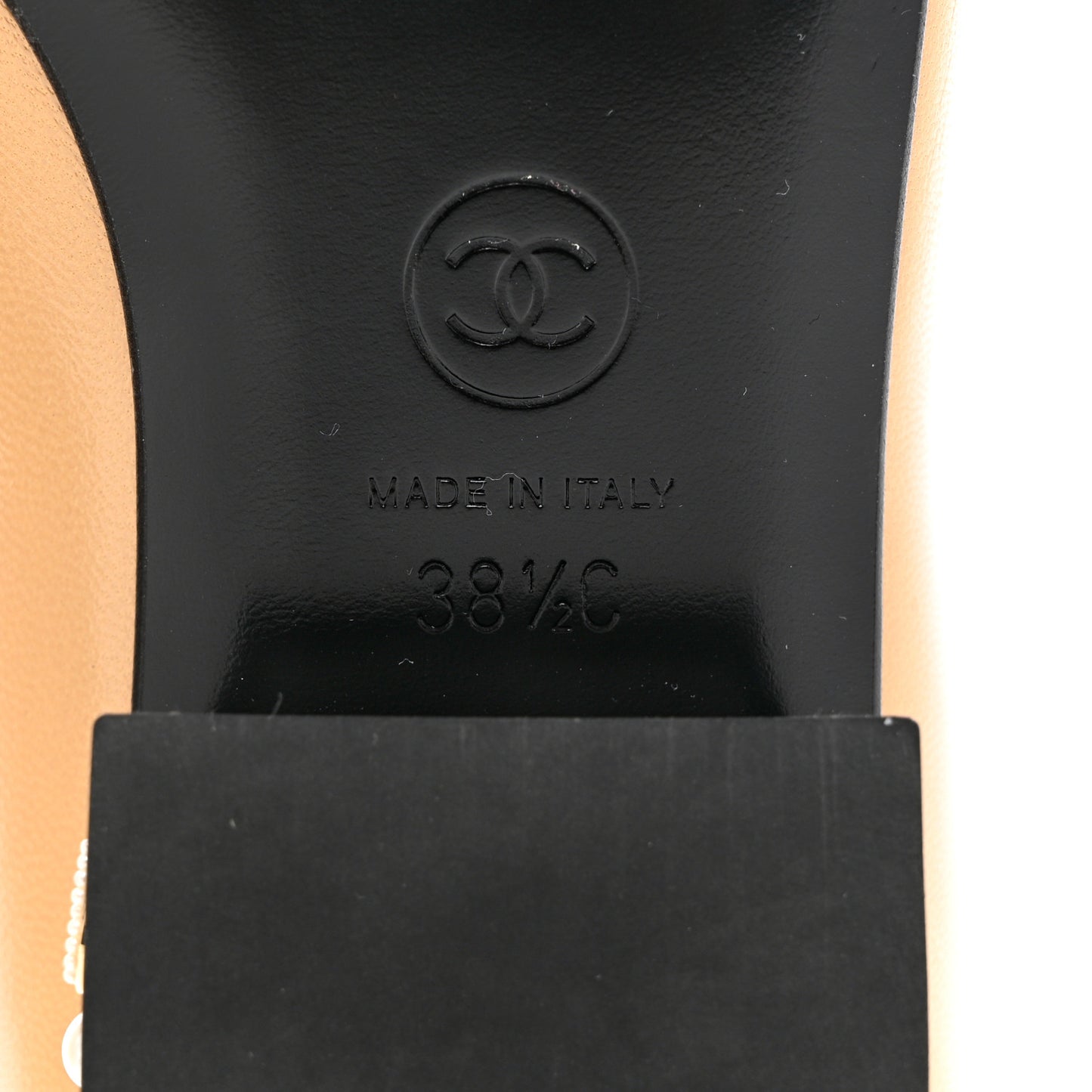 Lambskin Pearl Cap Toe CC Flats 38.5 Beige Black