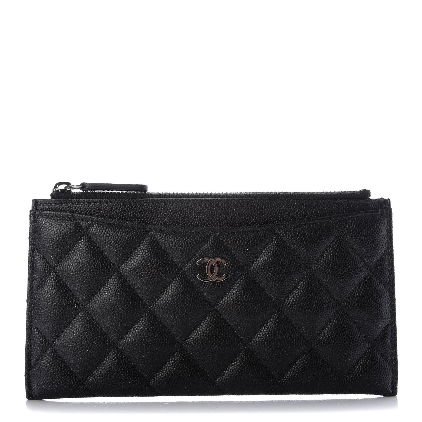 Iridescent Caviar Quilted Classic Zip Pouch Black