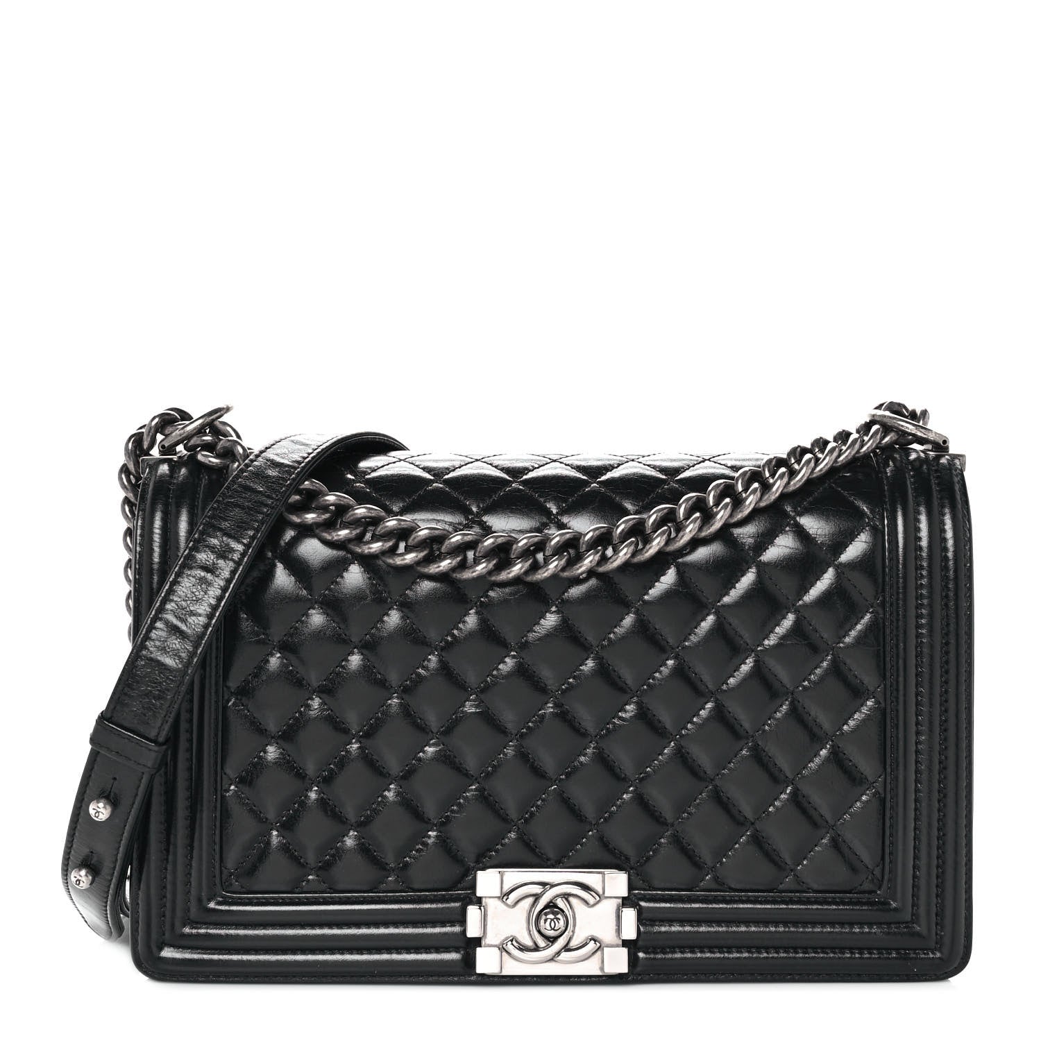 Chanel Glazed Calfskin Quilted New Medium Boy Flap Black 1 of 9