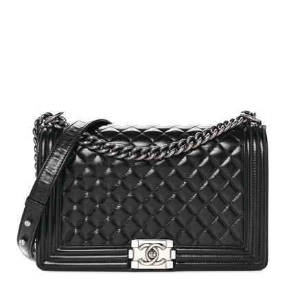Chanel Glazed Calfskin Quilted New Medium Boy Flap Black 1 of 9