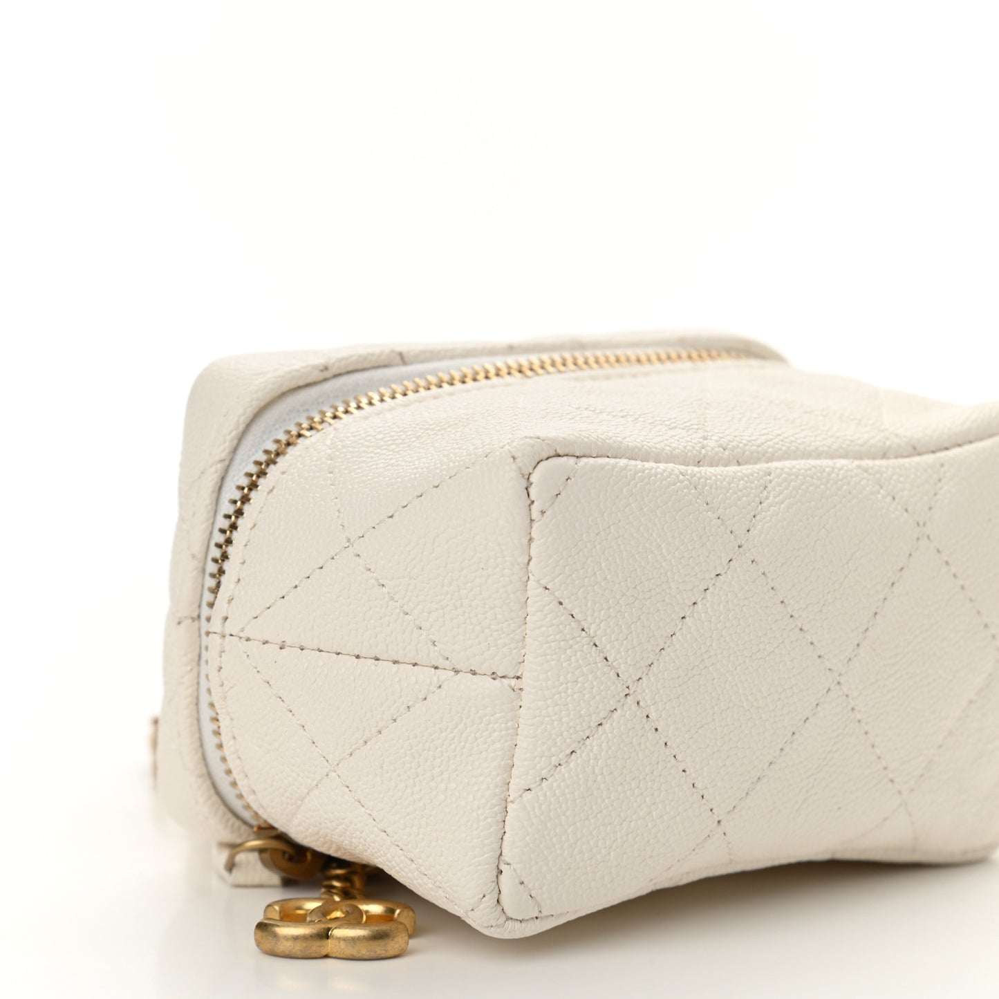 Caviar Quilted Mini Top Handle Vanity With Chain White