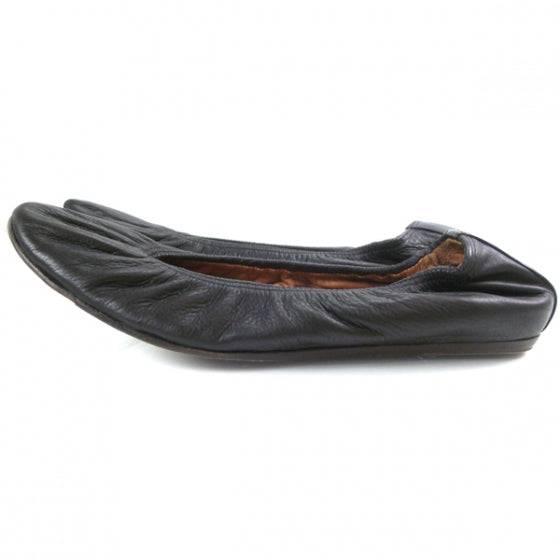 Leather Elastic Ballet Flats Black 40
