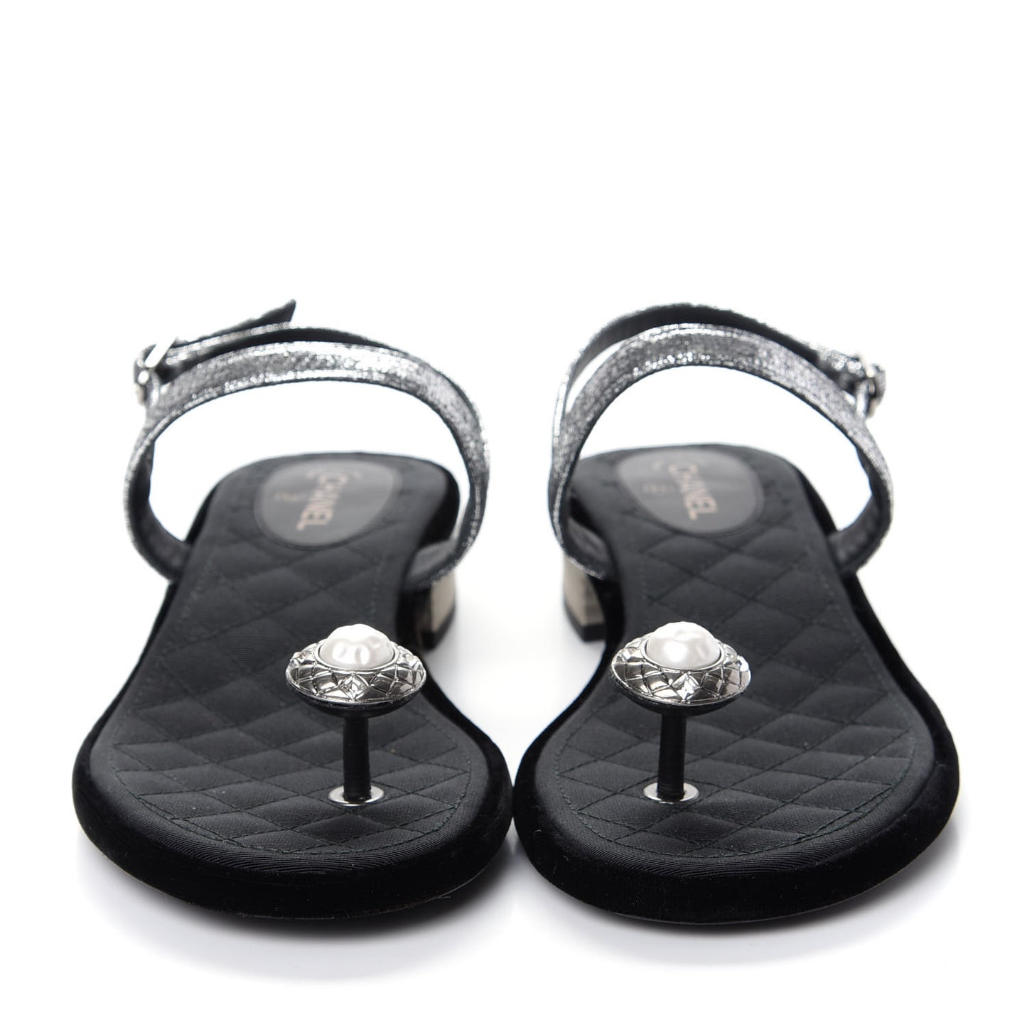 Metallized Goatskin Pearl CC Thong Sandals 37.5 Silver