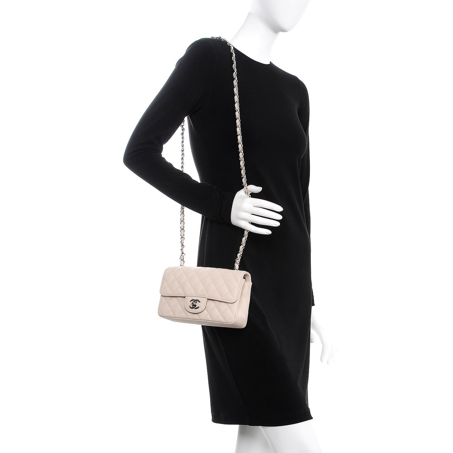 Caviar Quilted Mini Rectangular Flap Light Beige