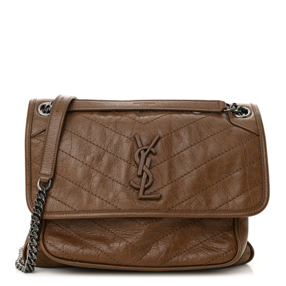 Saint Laurent Crinkled Calfskin Matelasse Monogram Medium Niki Chain Satchel Tan Brown 1 of 11