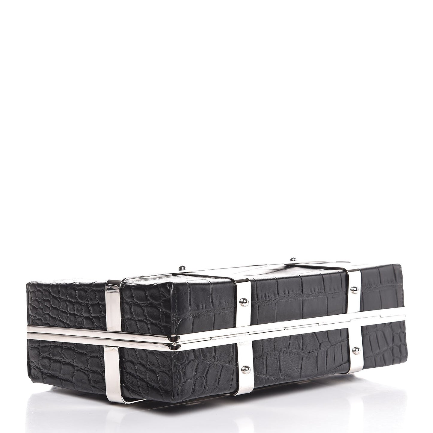 Calfskin Crocodile Stamped Cage Case Black