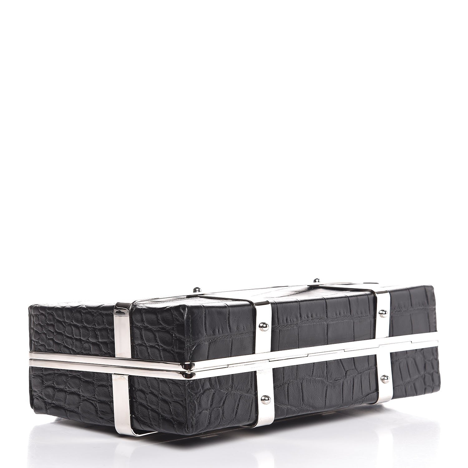 Alexander McQueen Calfskin Crocodile Stamped Cage Case Black 4 of 6