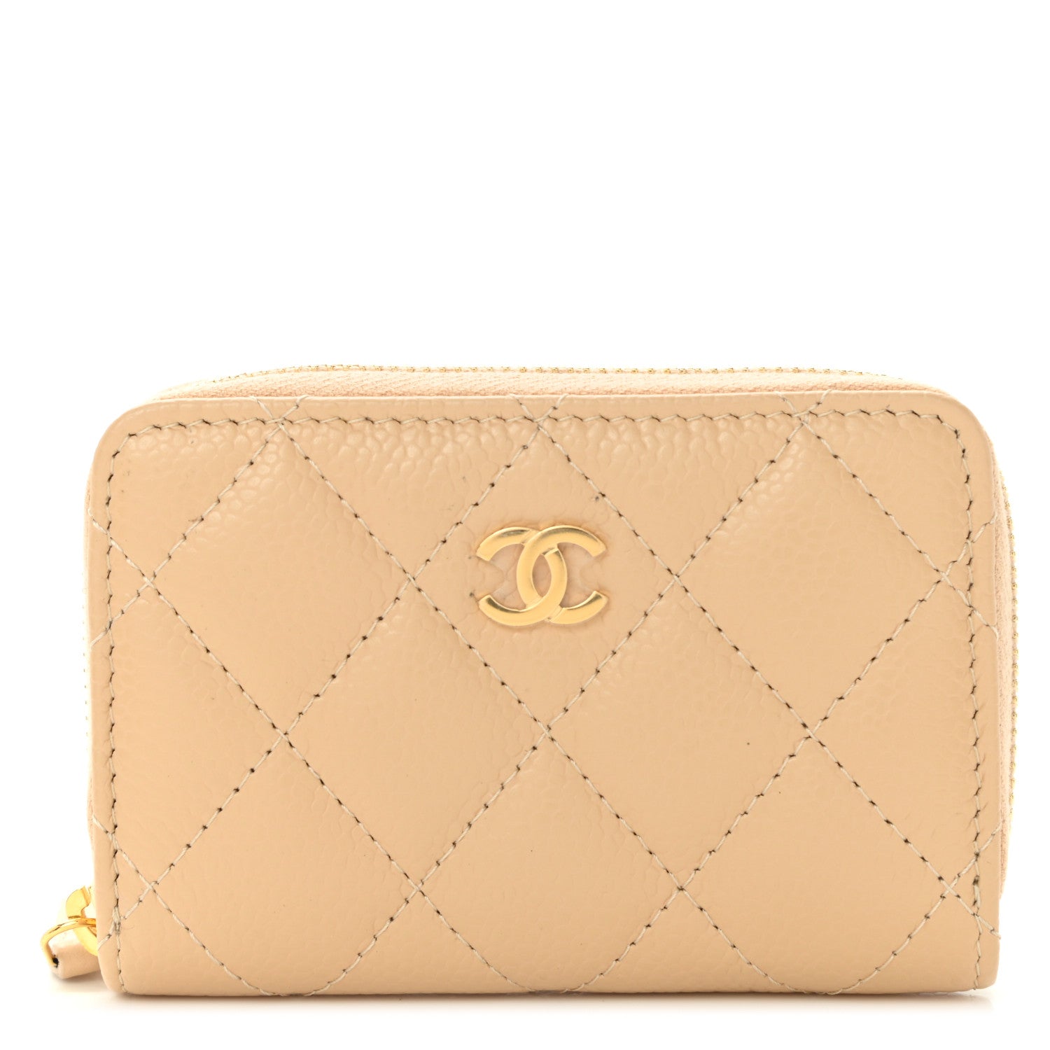 Chanel Caviar Quilted Zip Around Coin Purse Beige 1 of 9