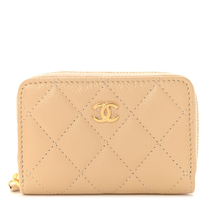 Chanel Caviar Quilted Zip Around Coin Purse Beige 1 of 9