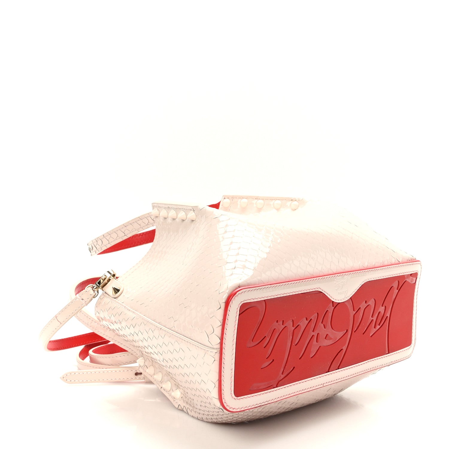 Christian Louboutin Patent Snakeskin Embossed Spiked Mini Cabarock Shopper Tote Leche 4 of 7