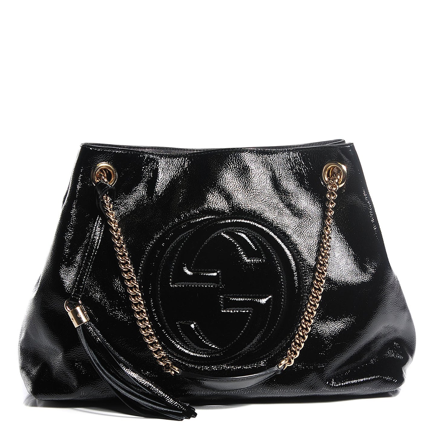 Patent Medium Soho Chain Shoulder Bag Black