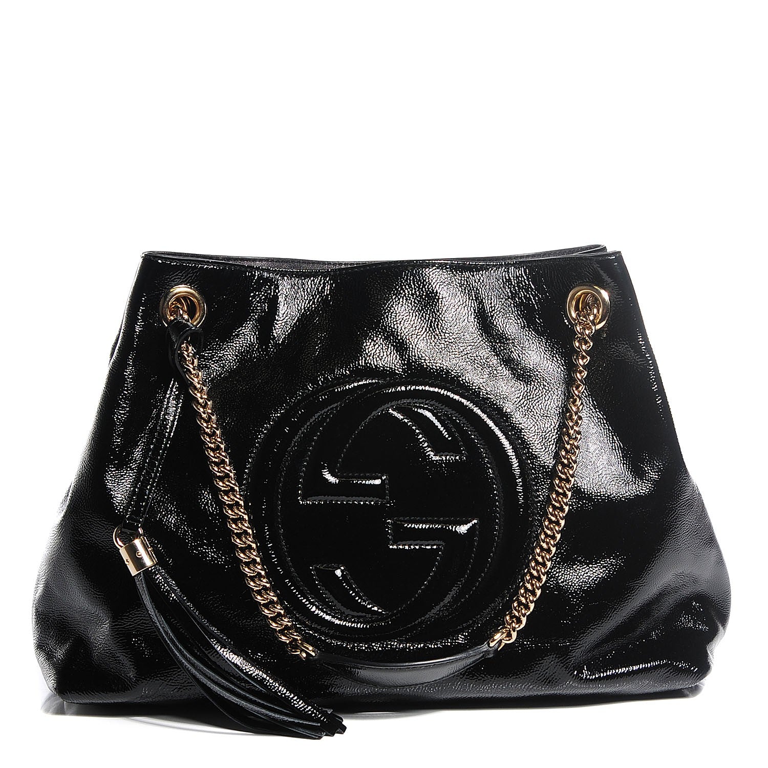 Gucci Patent Medium Soho Chain Shoulder Bag Black 1 of 8