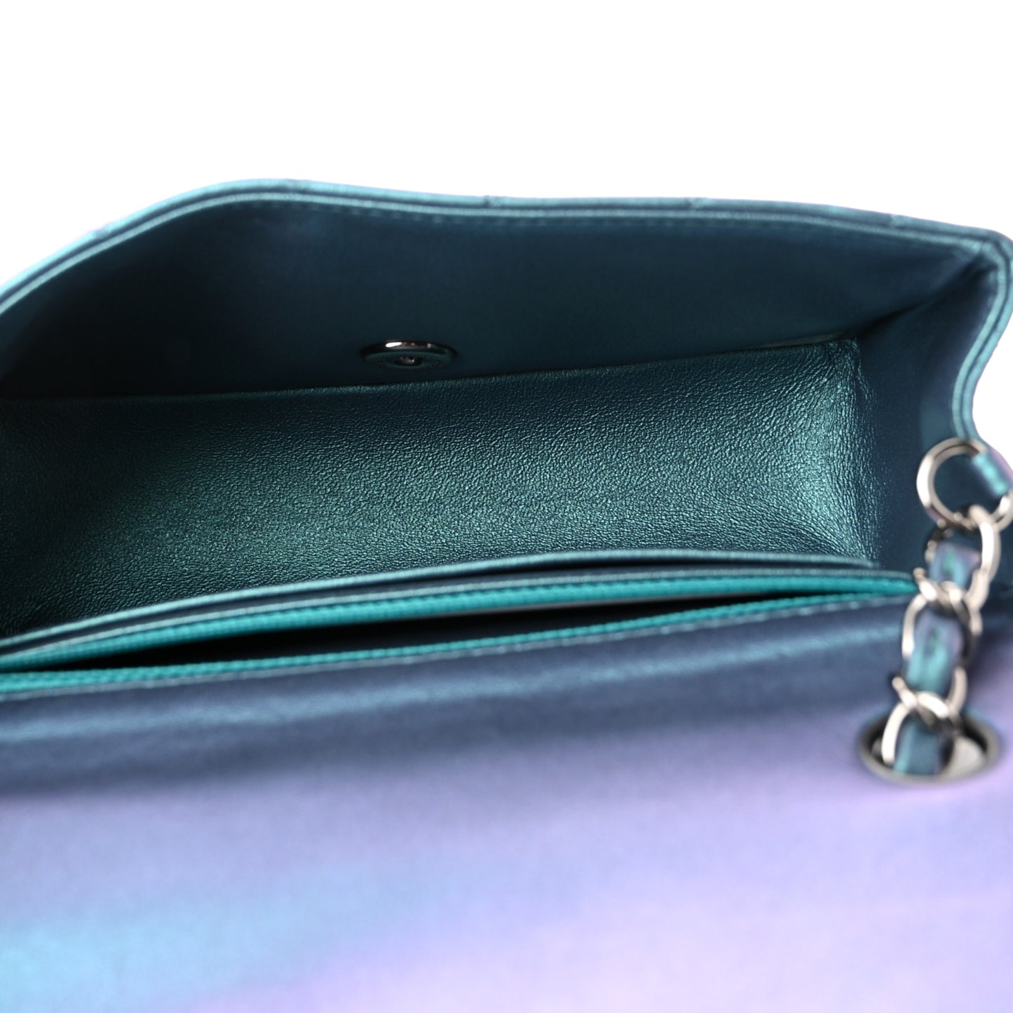 Iridescent Lambskin Quilted Mini Rectangular Flap Turquoise