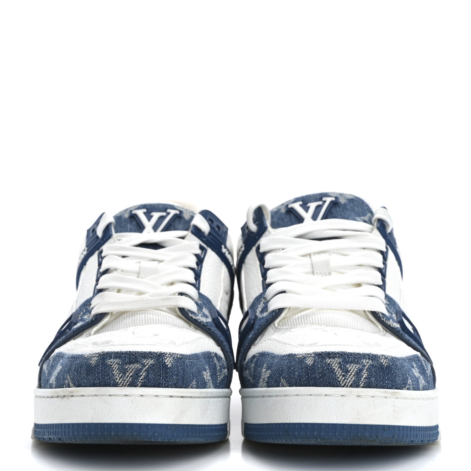 Louis Vuitton Calfskin Embossed Monogram Denim Mens LV Trainer Sneakers 7.5 Blue 3 of 13