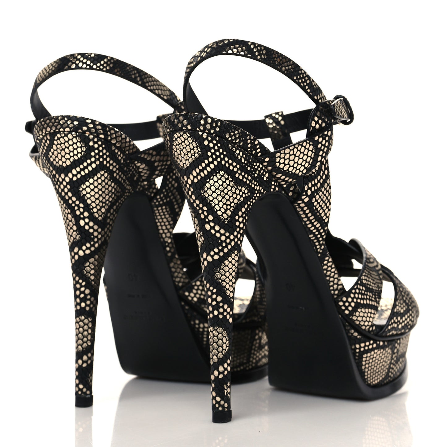 Calfskin Python Print Tribute Platform Sandals 40 Black Platino