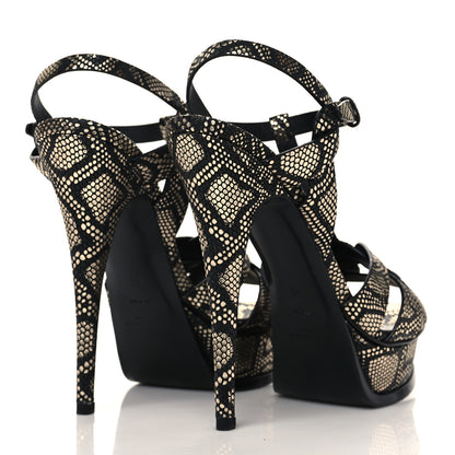 Saint Laurent Calfskin Python Print Tribute Platform Sandals 40 Black Platino 4 of 9