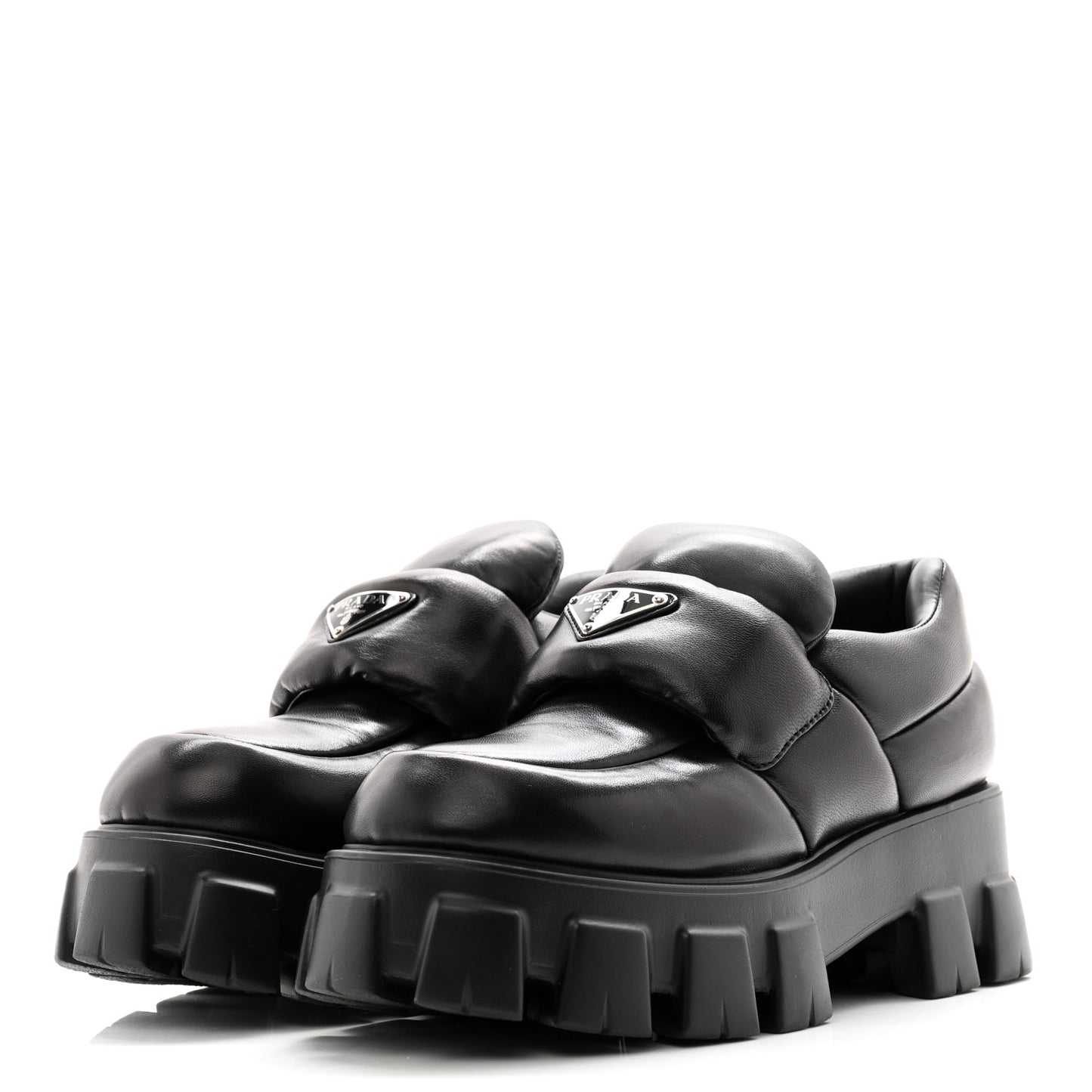 Nappa Soft Metal Triangle Logo Loafers 38.5 Black