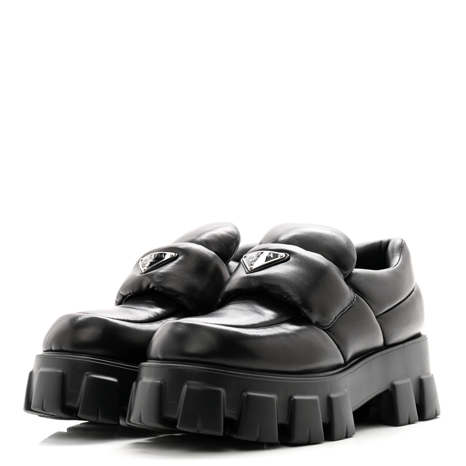 Prada Nappa Soft Metal Triangle Logo Loafers 38.5 Black 3 of 11