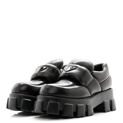 Prada Nappa Soft Metal Triangle Logo Loafers 38.5 Black 3 of 11