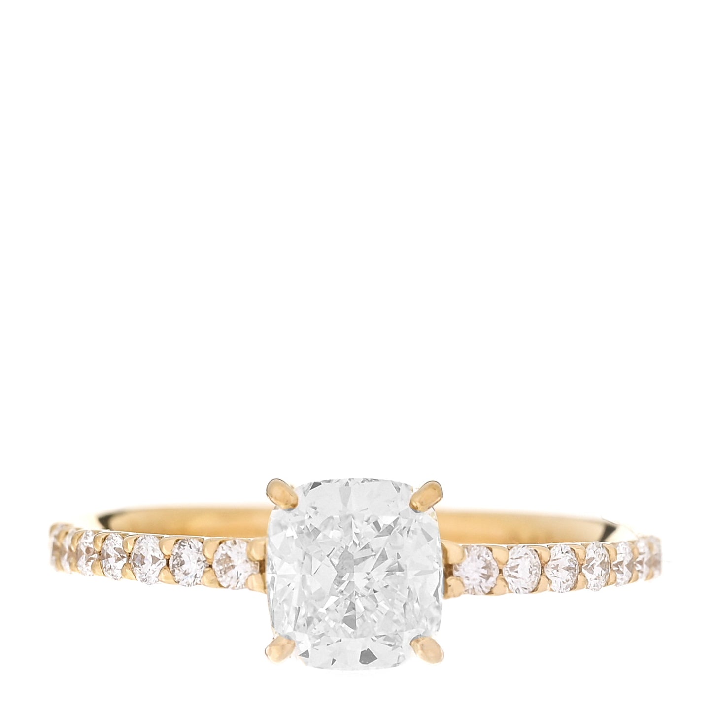 18K Yellow Gold Diamond 1.00ct Cushion Cut Pave Band Engagement Ring 51 5.75