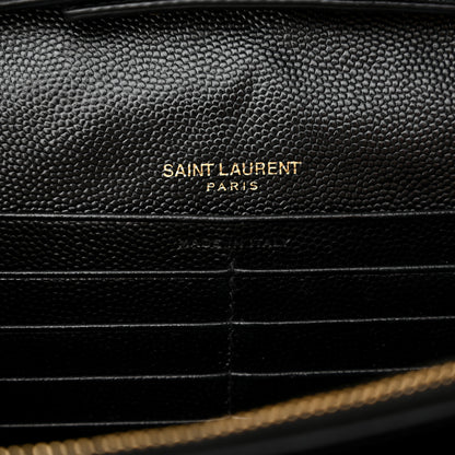 Saint Laurent Grain De Poudre Matelasse Chevron Monogram Chain Wallet Black 6 of 14