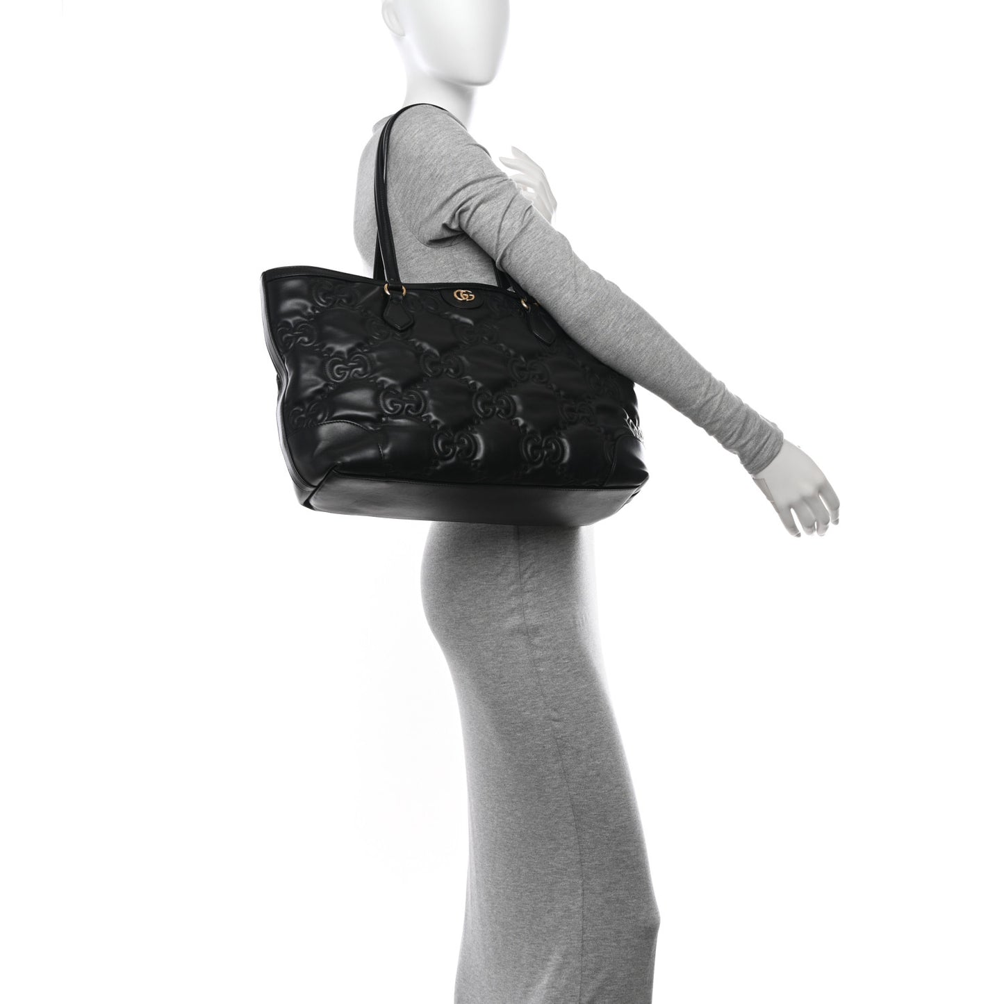 Calfskin GG Matelasse Medium Ophidia Shopping Tote Black