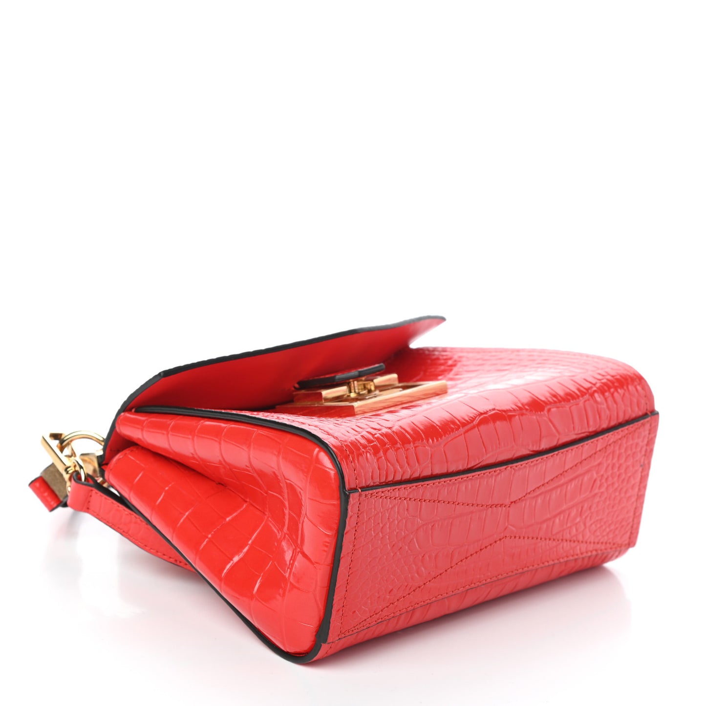 Calfskin Crocodile Embossed Mini Mystic Shoulder Bag Red