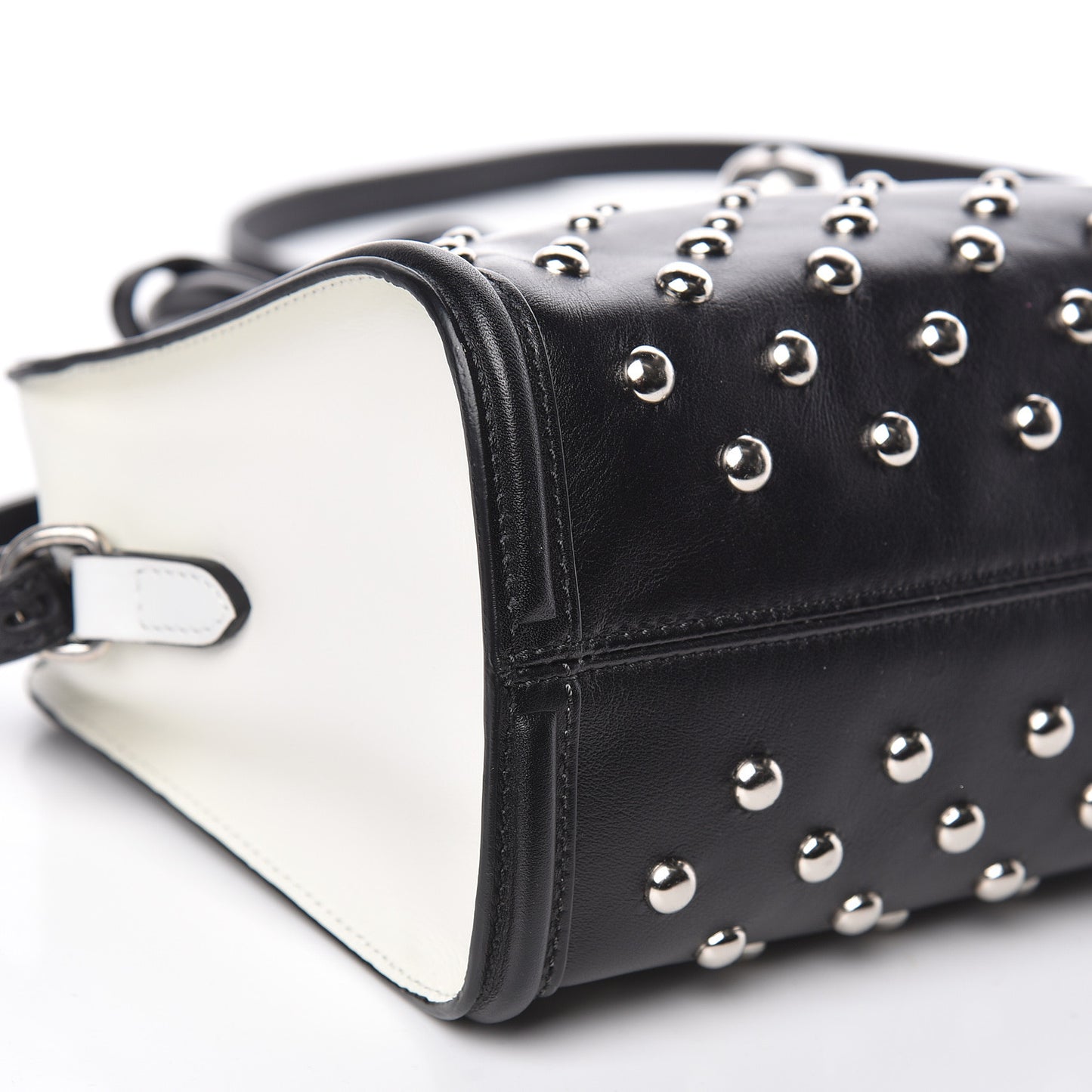 Calfskin Studded Mini Padlock Tote Black White