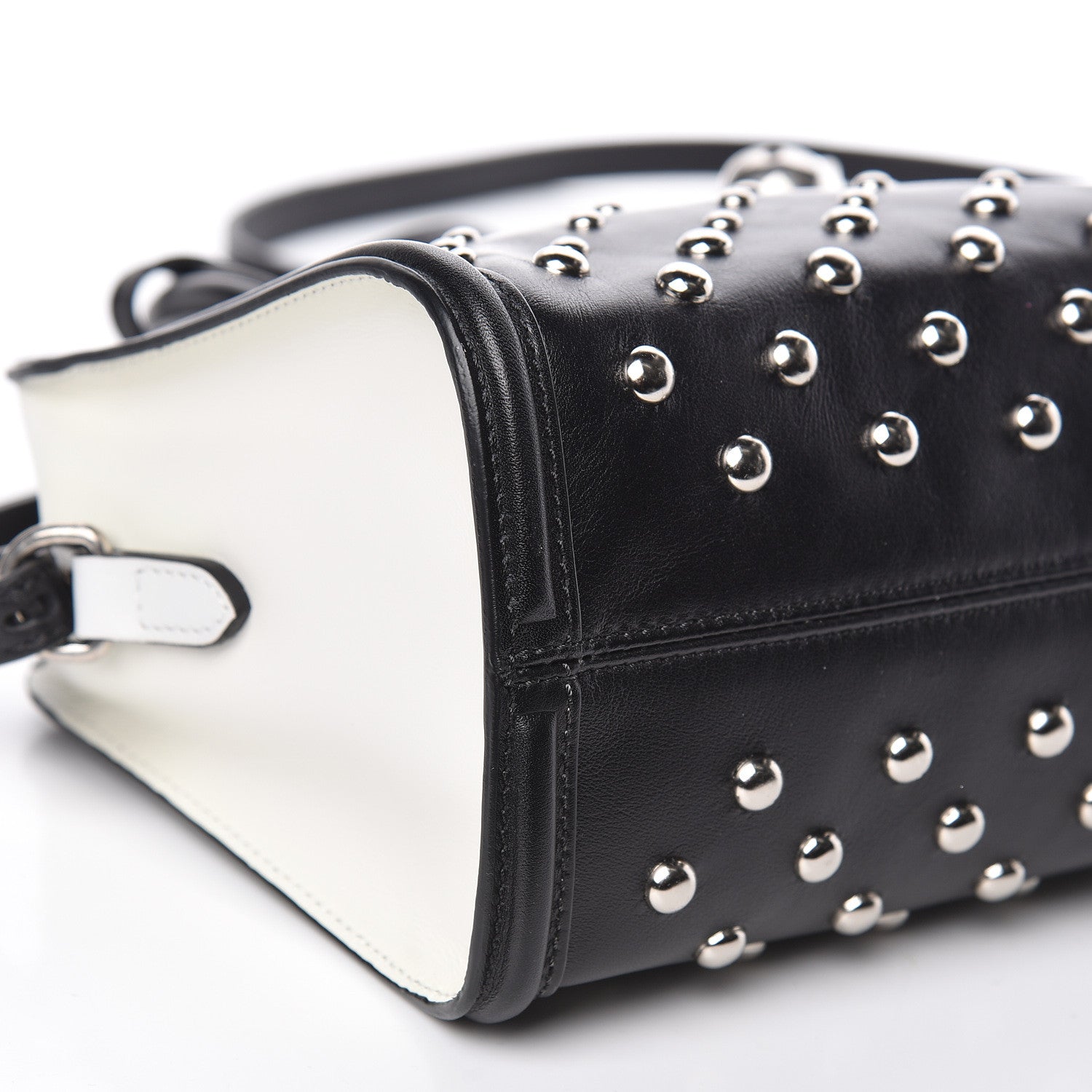 Alexander McQueen Calfskin Studded Mini Padlock Tote Black White 8 of 10