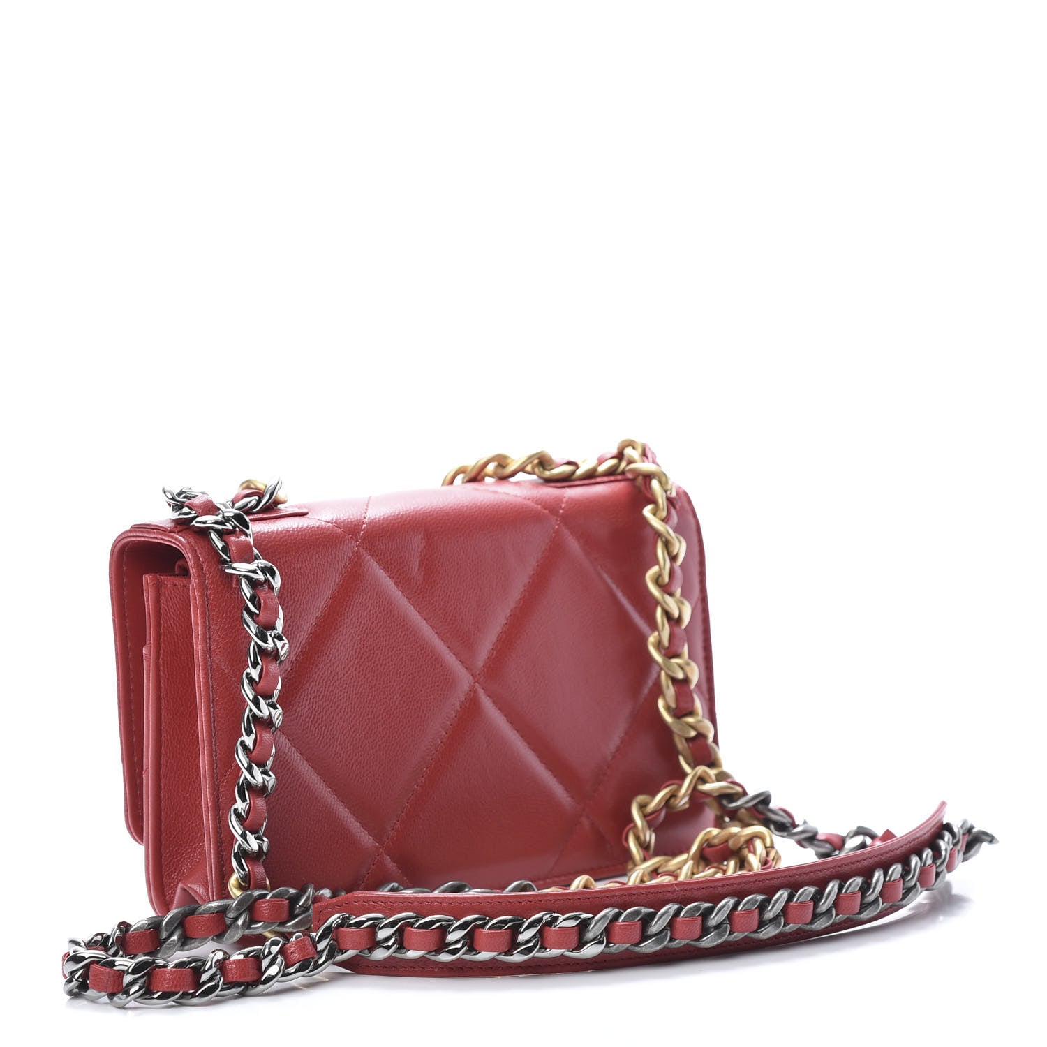Chanel Shiny Goatskin Quilted 19 Wallet On Chain WOC Rouge 3 of 12