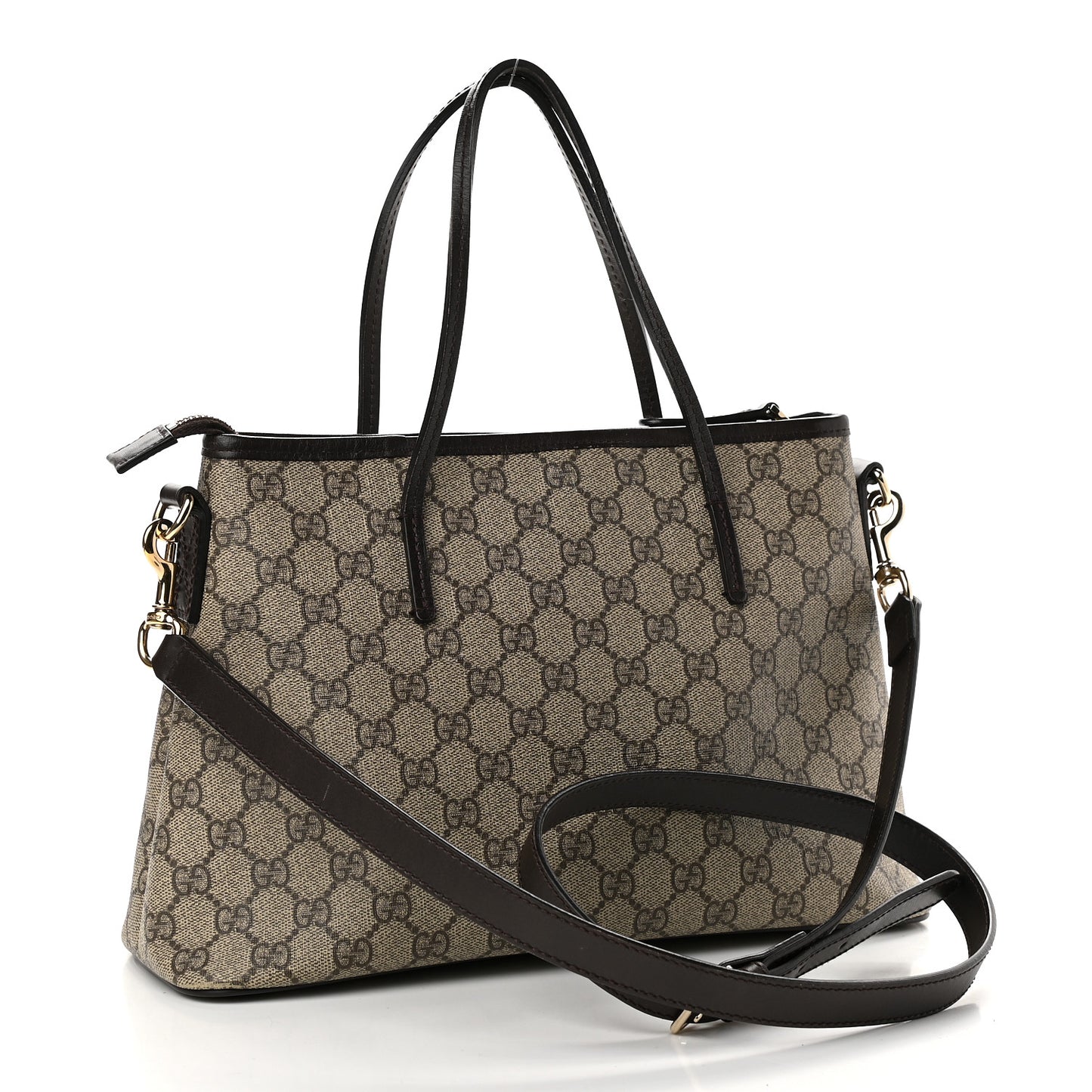GG Supreme Monogram Small Zippered Tote Dark Brown