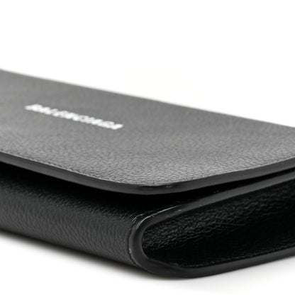 Balenciaga Grained Calfskin Logo Cash Phone Holder Wallet On Chain Black White 10 of 12