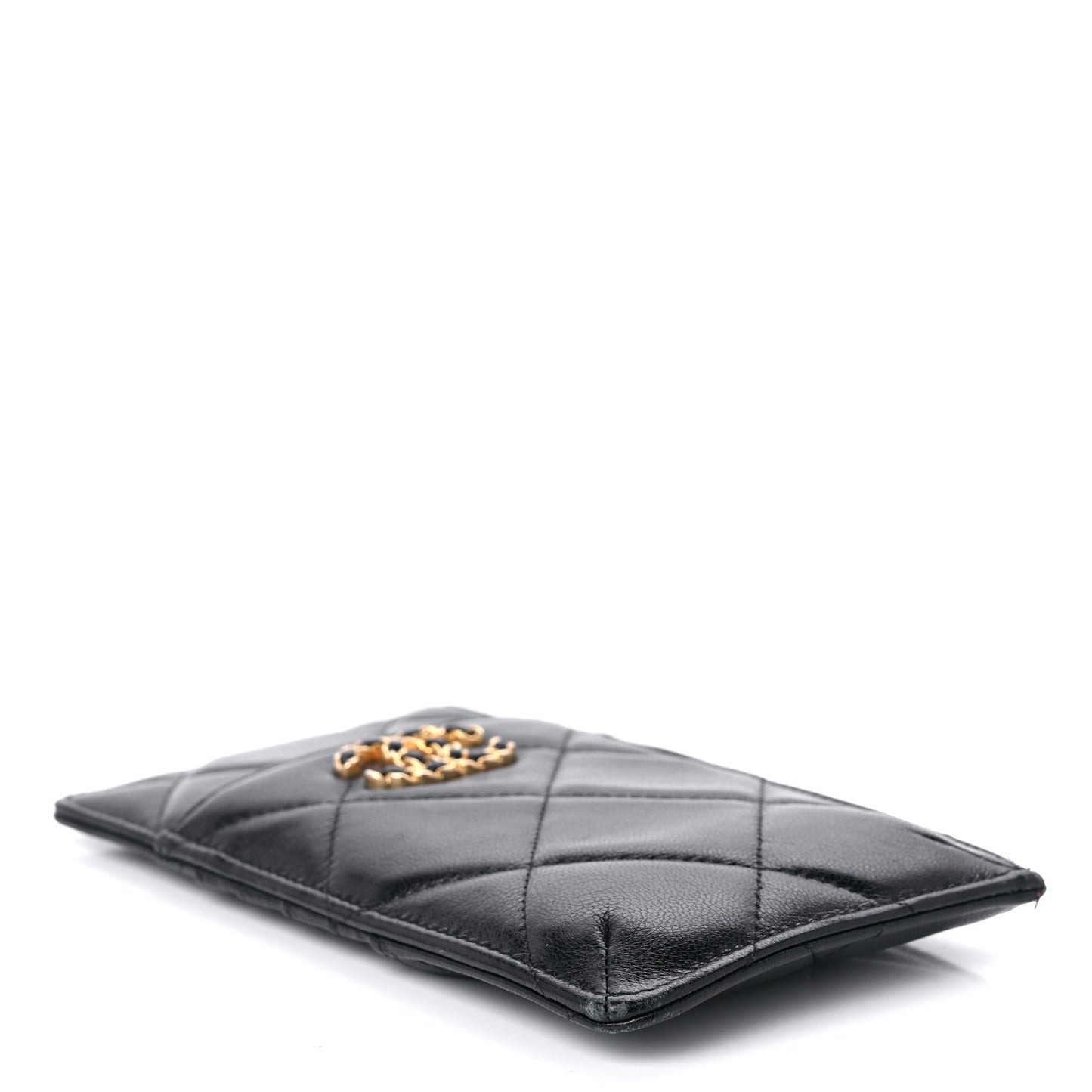 Goatskin Quilted Chanel 19 Phone and Card Holder Black