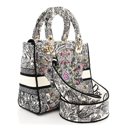 Christian Dior Canvas Around the World Embroidered Medium Lady D-Lite White Multicolor 3 of 11
