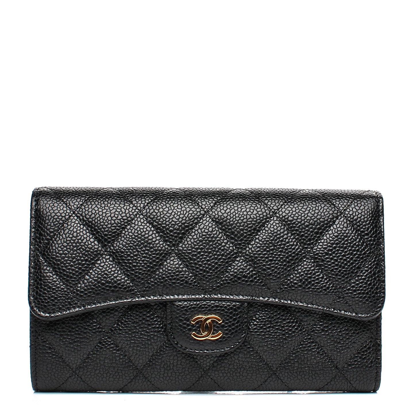Caviar Quilted Long Flap Wallet Black