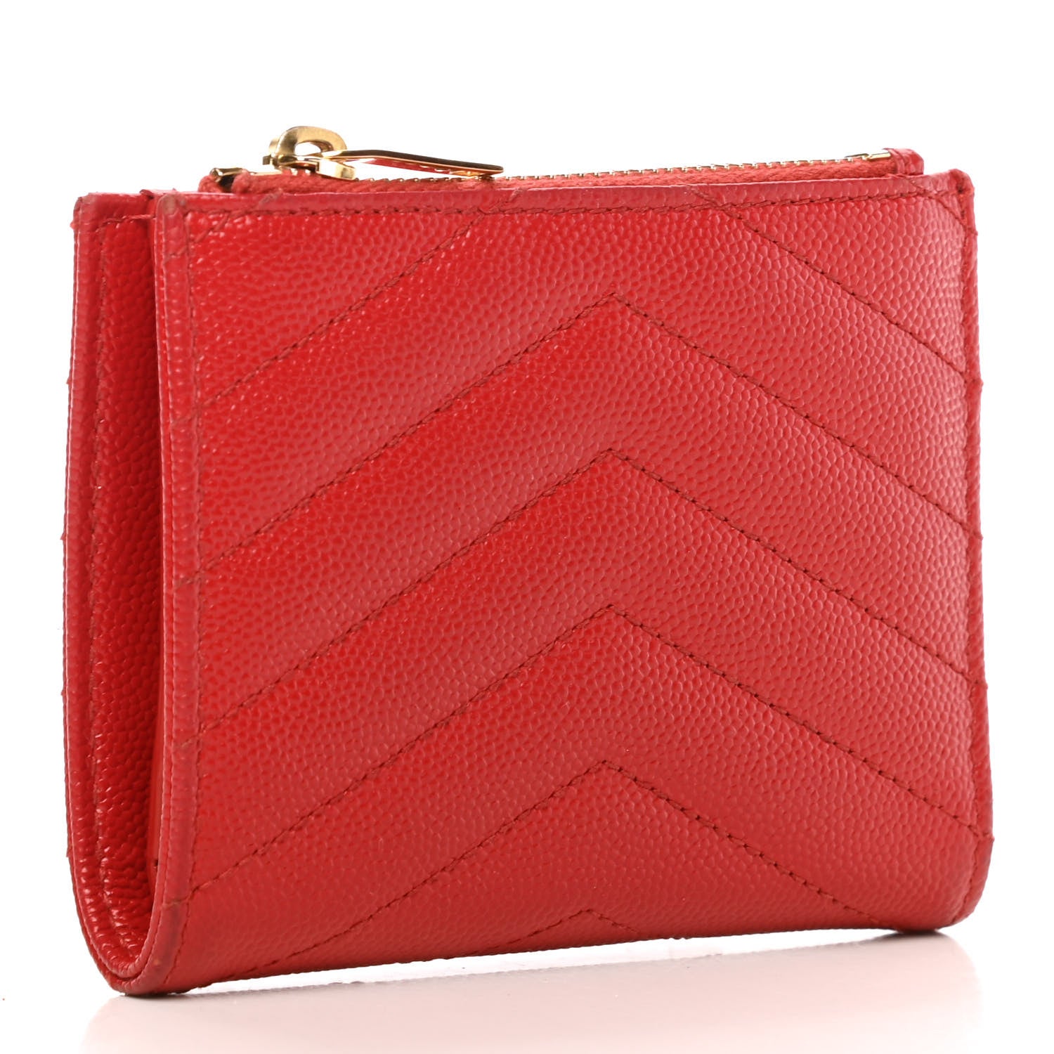 Saint Laurent Grain De Poudre Matelasse Chevron Monogram Zipped Card Case Bandana Red 3 of 8
