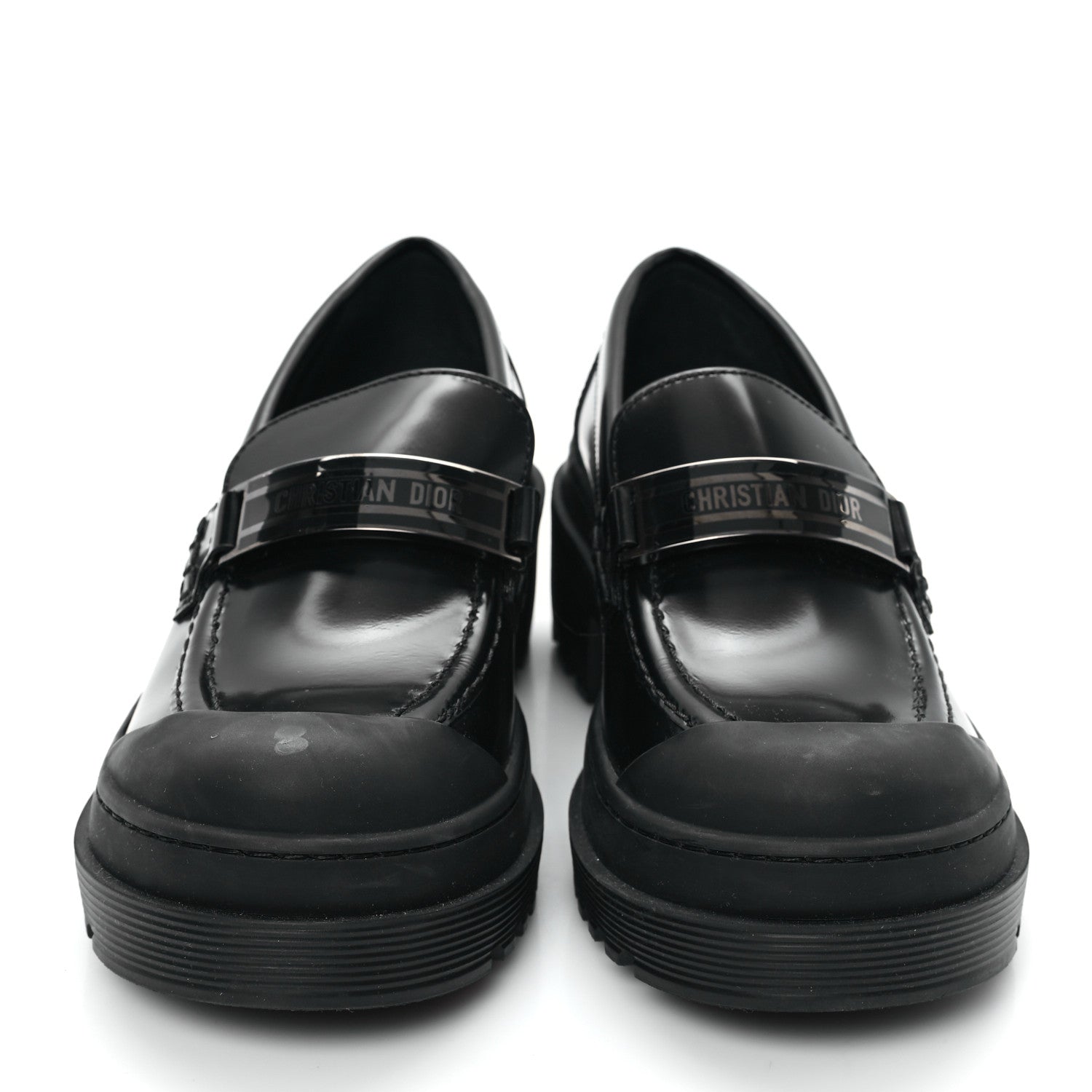 Christian Dior Brushed Calfskin Rubber Dior Code Cap Toe Lug Sole 15mm Loafers 35 Black 3 of 10