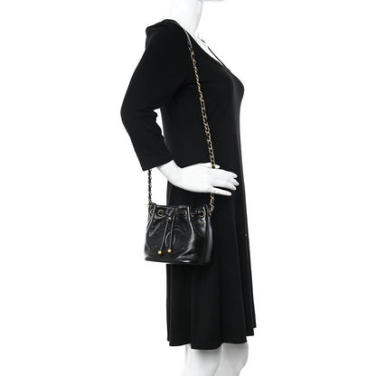 Chanel Shiny Aged Calfskin CC Chain Mini Drawstring Bag Black 2 of 10