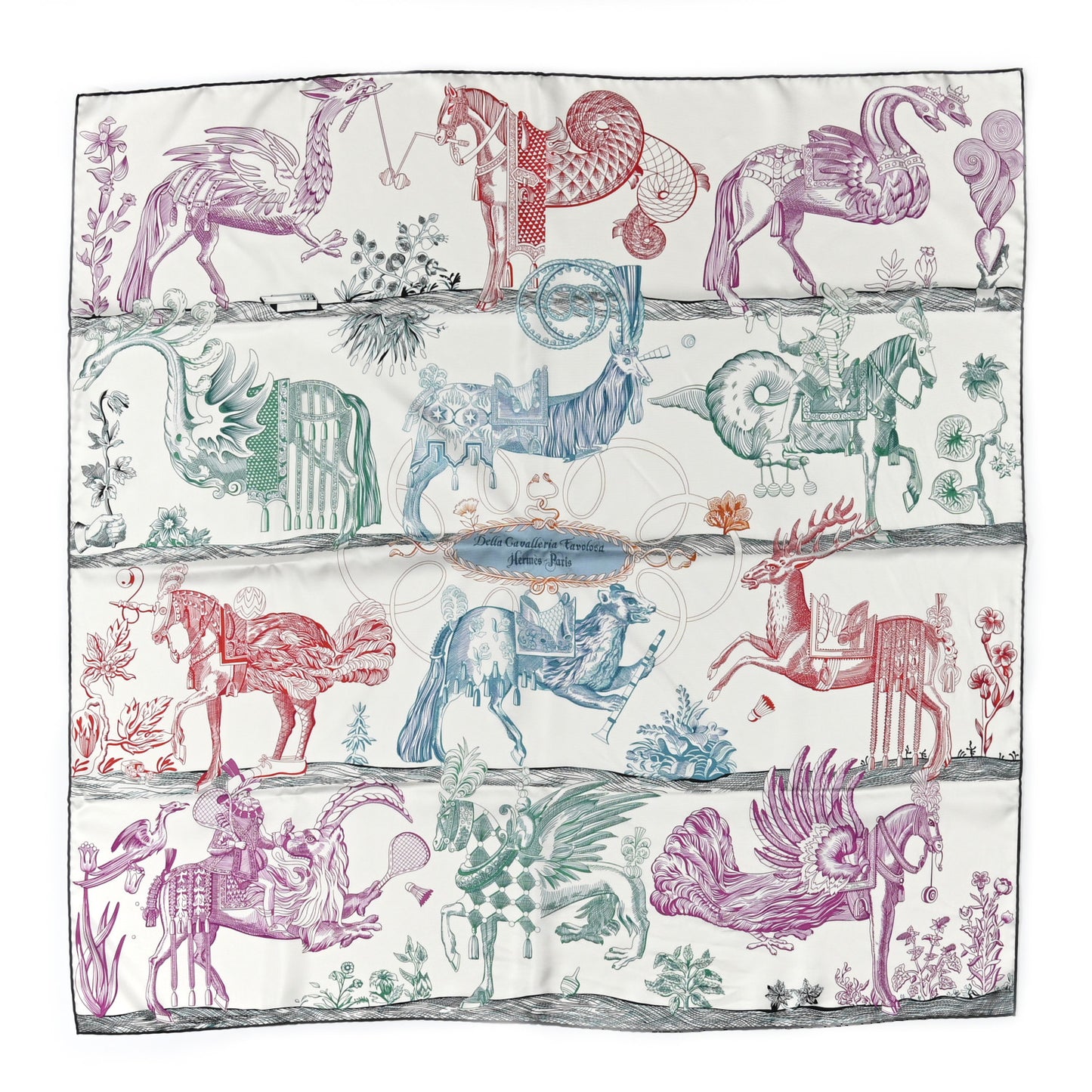 Silk Della Cavalleria Favolosa Reversible Scarf 90 Blanc Rouge Marine