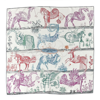 Hermes Silk Della Cavalleria Favolosa Reversible Scarf 90 Blanc Rouge Marine 1 of 9